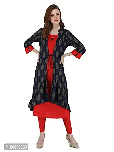 LIFE2DAY Women Printed Rayon Layered Kurta (Color_Blue, Size_Large)-thumb0