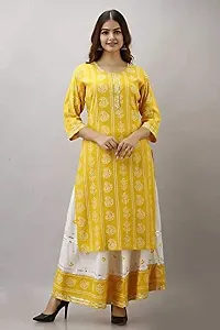 Women's Printed Rayon Skirt Kurta Set (Color_Yellow, Size_Medium)-thumb4