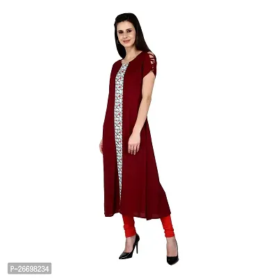 CityZen Women's Cotton Blend Printed Floral Print Half Sleeve A-Line Kurti (Maroon, 42)-thumb3