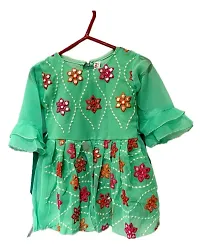 Agape Sales Girls Co-ord Set | Sharara Set | 3/4th Sleeves | Embroidery | Perfect for Festivals, Diwali Dress for 1-2 Year Baby Girls (Green)-thumb1