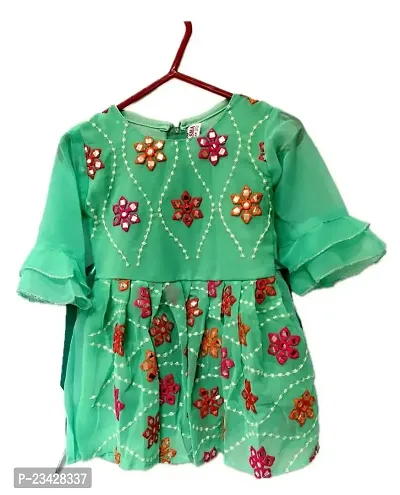 Agape Sales Girls Co-ord Set | Sharara Set | 3/4th Sleeves | Embroidery | Perfect for Festivals, Diwali Dress for 1-2 Year Baby Girls (Green)-thumb2