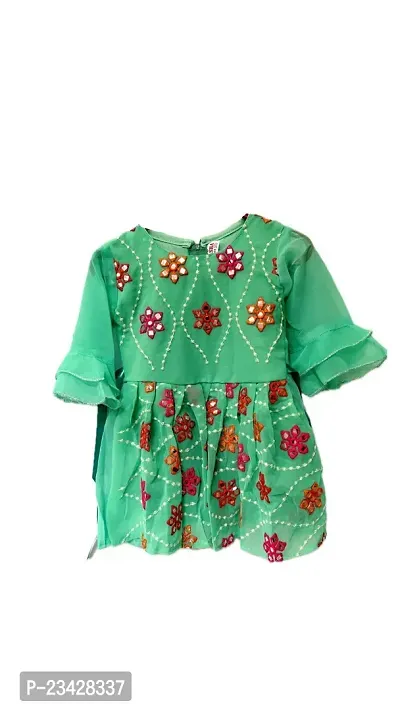 Agape Sales Girls Co-ord Set | Sharara Set | 3/4th Sleeves | Embroidery | Perfect for Festivals, Diwali Dress for 1-2 Year Baby Girls (Green)-thumb3