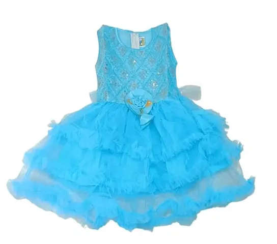 Agape Sales | Baby Girls Frock A-Line Frill Design Knee Length with Satin-Soft Net Sleeveless Flair Festive Birthday Collection