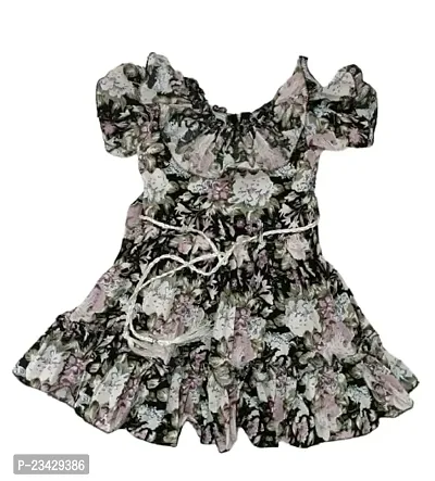 Agape Sales Baby Girls Frock Knee Length Floral Design with Ribbon Detail Casual Comfortable Dailywear Dress Black