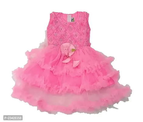 Agape Sales | Baby Girls Frock A-Line Frill Design Knee Length with Satin-Soft Net Sleeveless Flair Festive Birthday Collection