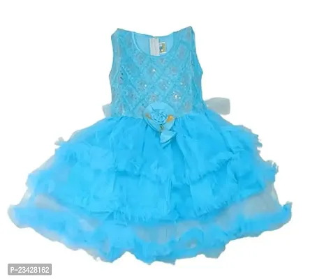 Agape Sales | Baby Girls Frock A-Line Frill Design Knee Length with Satin-Soft Net Sleeveless Flair Festive Birthday Collection-thumb0