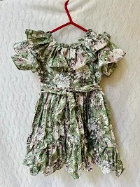 Agape Sales Baby Girls Frock Knee Length Floral Design with Ribbon Detail Casual Comfortable Dailywear Dress Green-thumb2