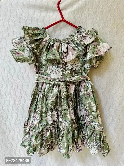 Agape Sales Baby Girls Frock Knee Length Floral Design with Ribbon Detail Casual Comfortable Dailywear Dress Green-thumb3