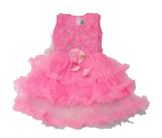 Agape Sales | Baby Girls Frock A-Line Frill Design Knee Length with Satin-Soft Net Sleeveless Flair Festive Birthday Collection