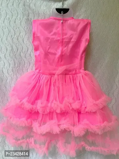 Agape Sales Baby Girls Frock A-Line Frill Design Knee Length with Satin-Soft Net Sleeveless Flair Festive Birthday Collection Pink-thumb3