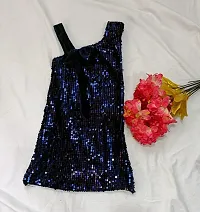 Agape Sales Baby Girl Bodycon Velvet Dress One Shoulder with Bow Detail Sequin Birthday Collection-thumb1