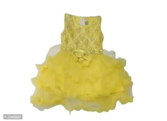 Agape Sales | Baby Girls Frock A-Line Frill Design Knee Length with Satin-Soft Net Sleeveless Flair Festive Birthday Collection-thumb0