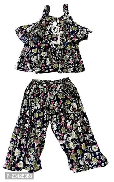 Agape Sales Girls Co-ord Set | Floral Print | Sleeveless | Synthetic Material Perfect for Outings, Festivals Dress for Baby Girls-thumb0