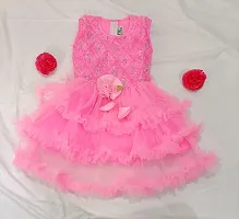 Agape Sales Baby Girls Frock A-Line Frill Design Knee Length with Satin-Soft Net Sleeveless Flair Festive Birthday Collection Pink-thumb4