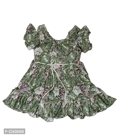 Agape Sales Baby Girls Frock Knee Length Floral Design with Ribbon Detail Casual Comfortable Dailywear Dress Green