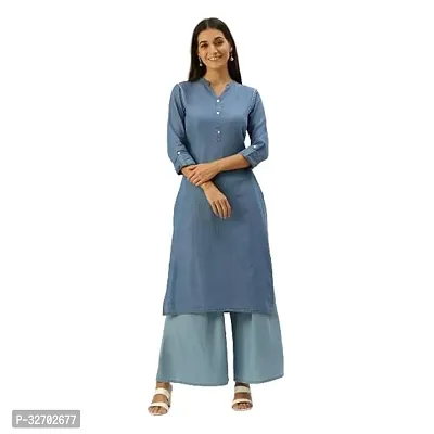 Stylish Blue Cotton Solid Kurta For Women-thumb0