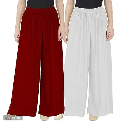 V T VINKAL Store Plain Palazzo Pants for Women/Girls Set of 2 Color Maroon and White-thumb0