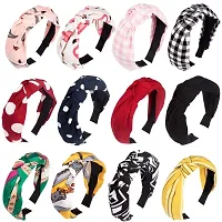 VINKAL STORE (Set of 12 Pcs) Multicolor Solid Fabric Pattern Korean Style Fabric Knotted with Tape Plastic Hair Band/head Band for Women's and Girl's-thumb2