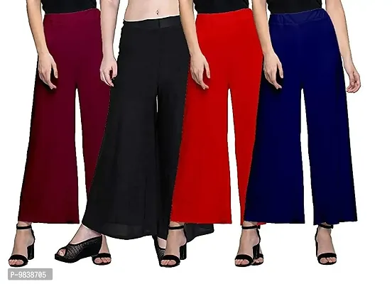 V T VINKAL STOR Plain Palazzo/Pant for Women & Girls, Free Size, Pack of 4 Multi Colours (Maroon,Black,RED,Neavy)-thumb0