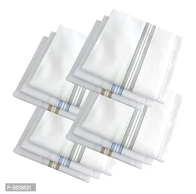 VINKAL STORE 100% Cotton Premium Collection Handkerchiefs Hanky For Men - Pack of 12 - White Striped XXL King Size.-thumb2