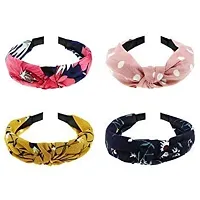 vinkal store Set of 12 Pcs) Multicolor Solid Fabric Pattern Korean Style Fabric Knotted with Tape Plastic Hair Band/head Band for Women's and Girl's-thumb1