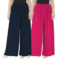 V T VINKAL Store Women's Rayon Solid Soft Palazzo Pants for(24 to 36) Waist Size-(Navy Blue-Pink)-thumb1