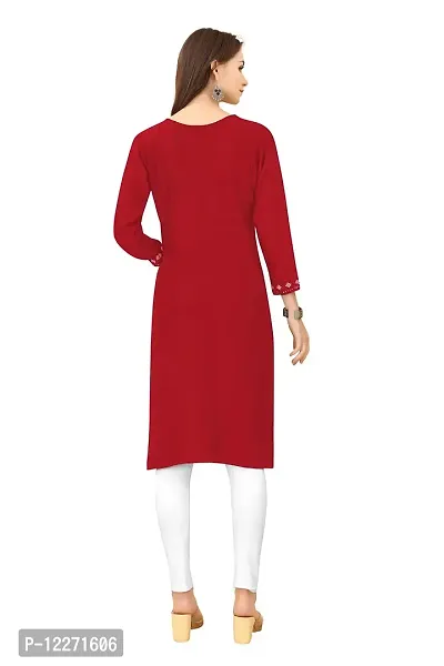 LADKU Womens Viscose Rayon Mirror Work Straight Casual Kurti, Kurti for Women, Mirror Work Kurti, Kurti Red-thumb2