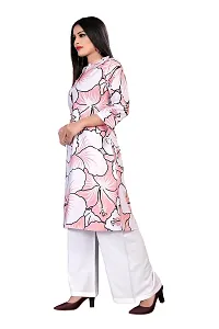 LADKU Women's Cotton Flower Printed Shirt Style A-line Kurta with White Plazzo Kurti for Women-thumb2