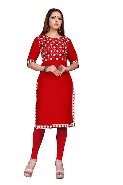 LADKU Womens Embroidered Mirror Work Straight Casual Kurti