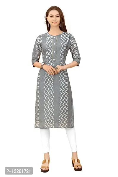 LADKU Fashion Women's Chanderi Batik Laheriya Print & Straight Stitched Kurti(Print_Sequence) Grey