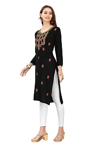 LADKU Women's Embroidered Rayon Straight Kurti for Women Black-thumb2