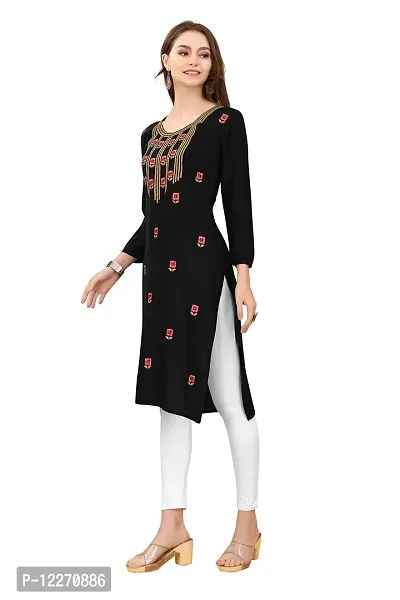 LADKU Women's Embroidered Rayon Straight Kurti for Women Black-thumb3