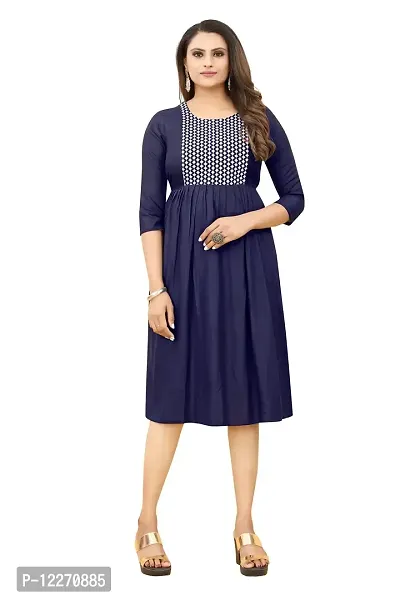 LADKU Women's Embroidered Rayon Anarkali Kurti for Women Gowns for Women Navy-thumb0