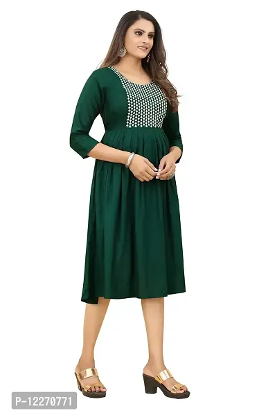 LADKU Women's Embroidered Rayon Anarkali Kurti for Women Gowns for Women Green-thumb3