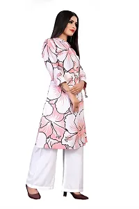 LADKU Women's Cotton Flower Printed Shirt Style A-line Kurta with White Plazzo Kurti for Women-thumb3
