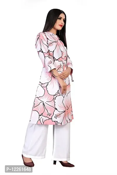 LADKU Women's Cotton Flower Printed Shirt Style A-line Kurta with White Plazzo Kurti for Women-thumb4