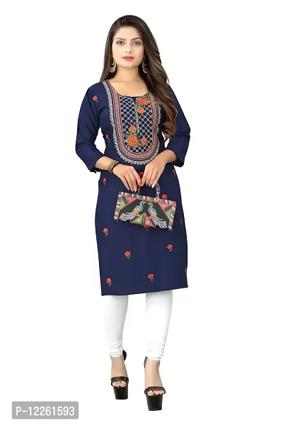 LADKU Women's Embroidered Rayon Straight Kurti for Women(Kero-S)-thumb0