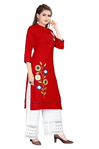 LADKU Wome's Emebroidry Work Rayon Kurti with Cotton Blend Plazzo Women's Kurti Kurti with Plazzo-thumb2