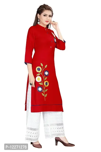 LADKU Wome's Emebroidry Work Rayon Kurti with Cotton Blend Plazzo Women's Kurti Kurti with Plazzo-thumb3