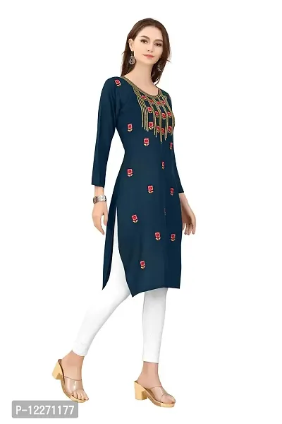 LADKU Women's Embroidered Rayon Straight Kurti for Women-thumb4