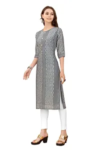 LADKU Fashion Women's Chanderi Batik Laheriya Print & Straight Stitched Kurti(Print_Sequence) Grey-thumb2