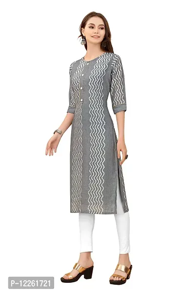 LADKU Fashion Women's Chanderi Batik Laheriya Print & Straight Stitched Kurti(Print_Sequence) Grey-thumb3