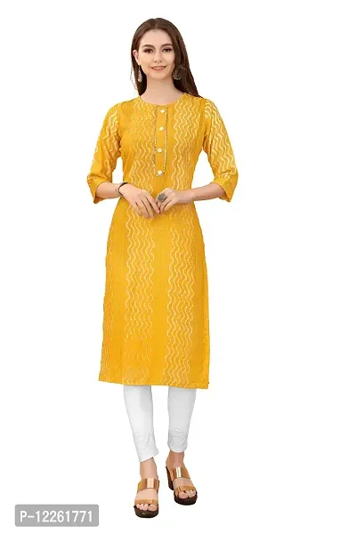 LADKU Fashion Women's Chanderi Batik Laheriya Print & Straight Stitched Kurti(Print_Sequence) Yellow