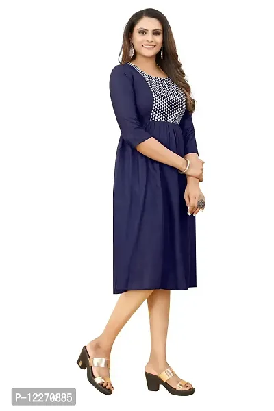 LADKU Women's Embroidered Rayon Anarkali Kurti for Women Gowns for Women Navy-thumb3