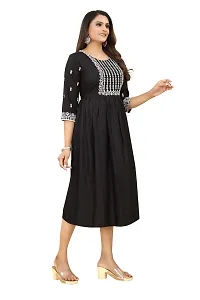 LADKU Women's Embroidered Rayon Straight Kurti Black-thumb2