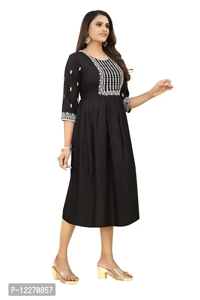 LADKU Women's Embroidered Rayon Straight Kurti Black-thumb3