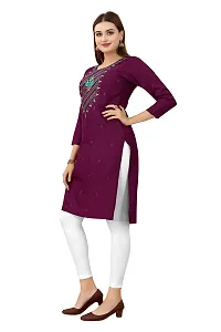 LADKU Women's Embroidered Rayon Straight Kurti for Women Wine-thumb2