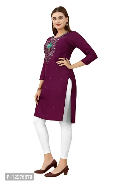 LADKU Women's Embroidered Rayon Straight Kurti for Women Wine-thumb3