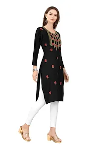 LADKU Women's Embroidered Rayon Straight Kurti for Women Black-thumb3