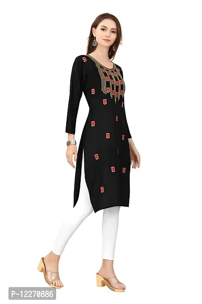 LADKU Women's Embroidered Rayon Straight Kurti for Women Black-thumb4